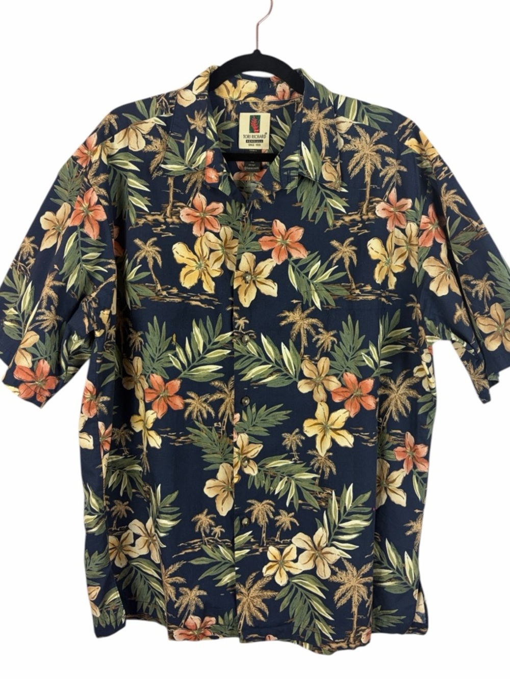 Tori Richard Honolulu Hawaiian Shirt Tropical Floral Palm Print XL Hawaii Made